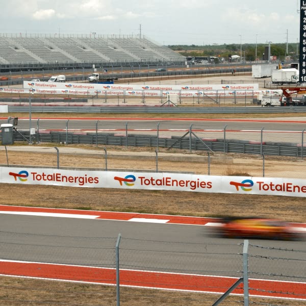 A car is racing on a track.