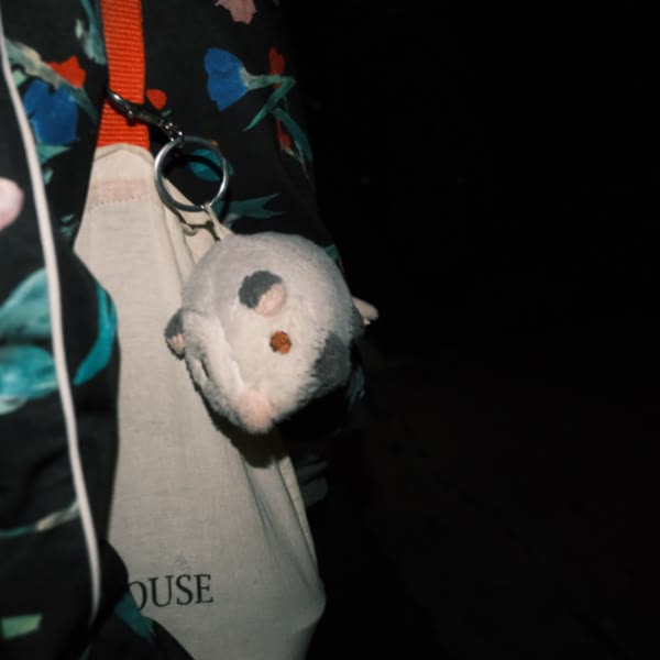 A person wearing a House shirt is holding a stuffed mouse.