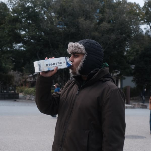 A man drinking milk from a carton.