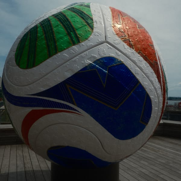 A large, colorful soccer ball.