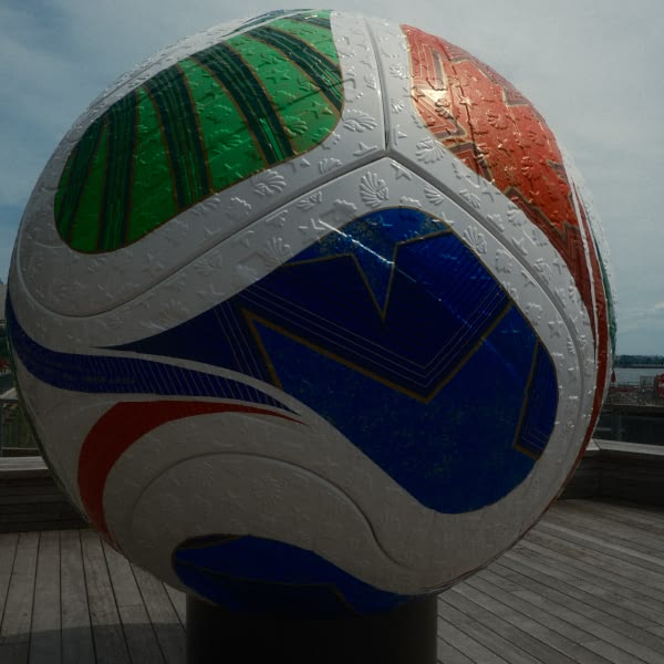 A large, colorful soccer ball.